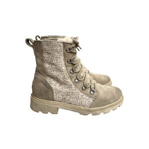 Sorel Boots Womens 6.5 Beige Lennox Lace Cozy Waterproof Shearling Lined Tweed